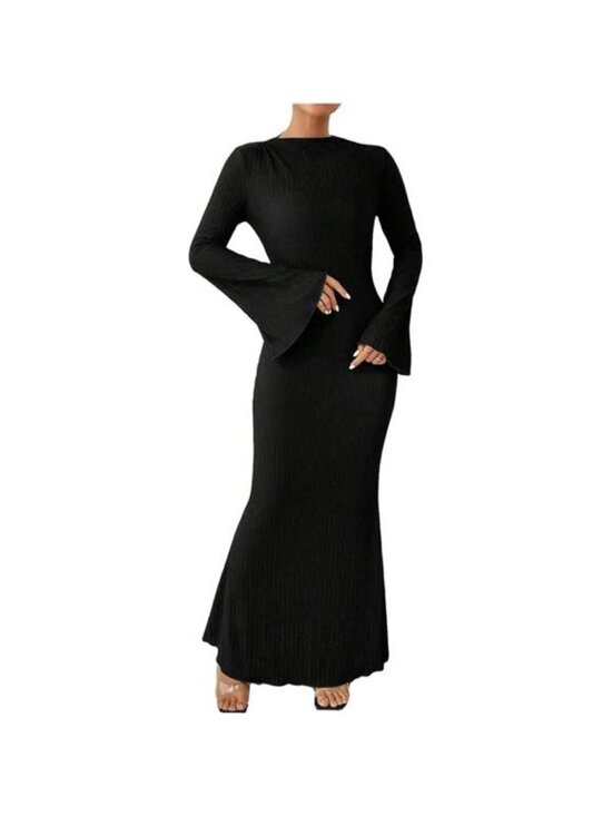 Dresses & Skirts - Women's Bell Long Sleeve Maxi Dress Crew Neck Bodycon Fishtail Long Dress
